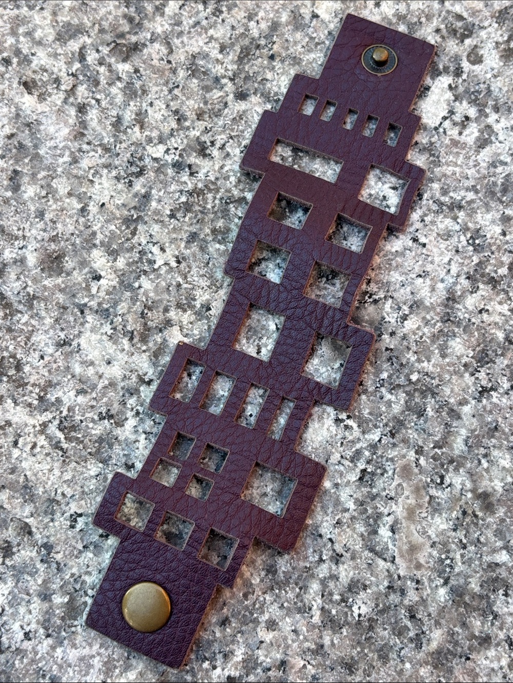 Erica Zap Mod Square Pattern Geometric Laser Cut Leather Cuff Bracelet Snap